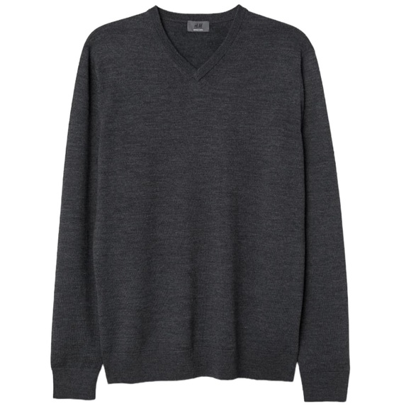 H&M Men's Merino Wool Long Sleeve V Neck Sweater in Charcoal Grey Size Medium - Picture 1 of 9